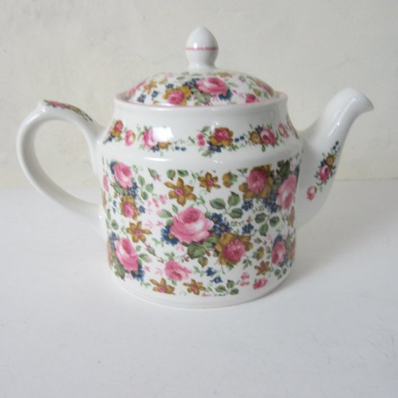 Made in England "VICTORIA'S SECRET" Vintage 90's Teapot Earthenware Pink Roses - Picture 3 of 7